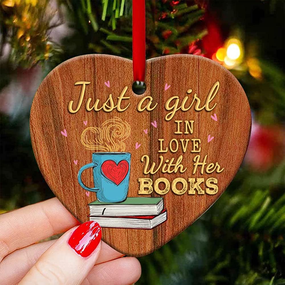 Tree Ornament - Heart-shaped Bookcase/"Just a Girl Who Loves Books"