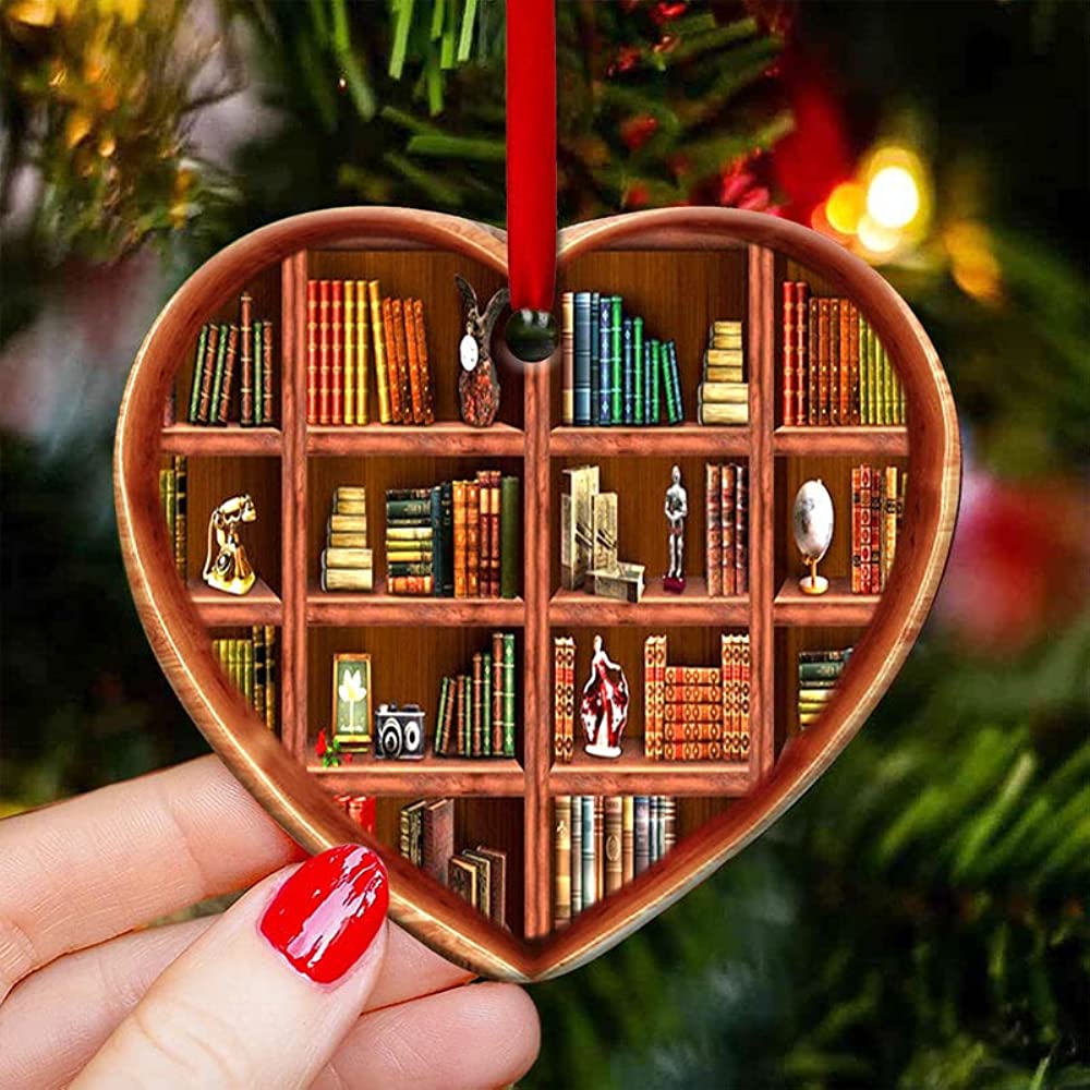 Tree Ornament - Heart-shaped Bookcase/"Just a Girl Who Loves Books"