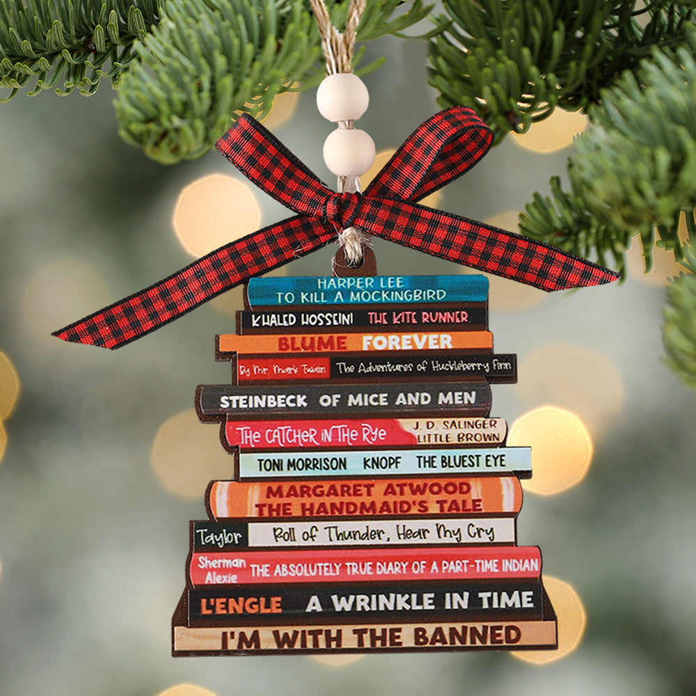 Tree Ornament - Wooden Book stack
