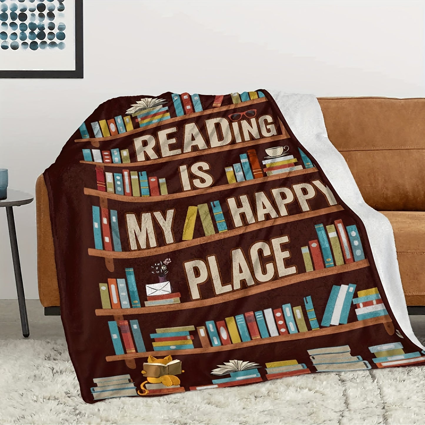 Flannel Throw Blanket - "Reading is My Happy Place"