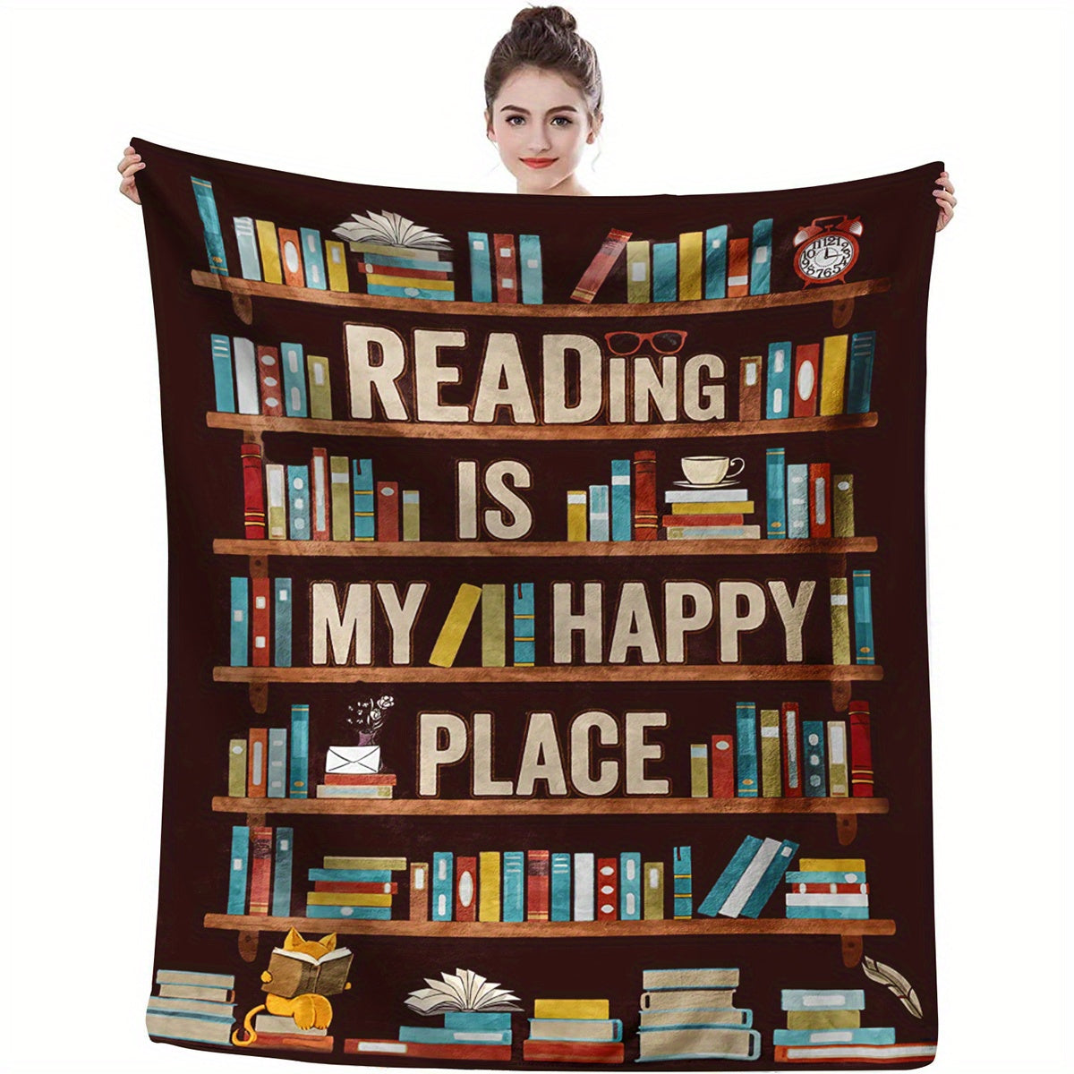 Flannel Throw Blanket - "Reading is My Happy Place"