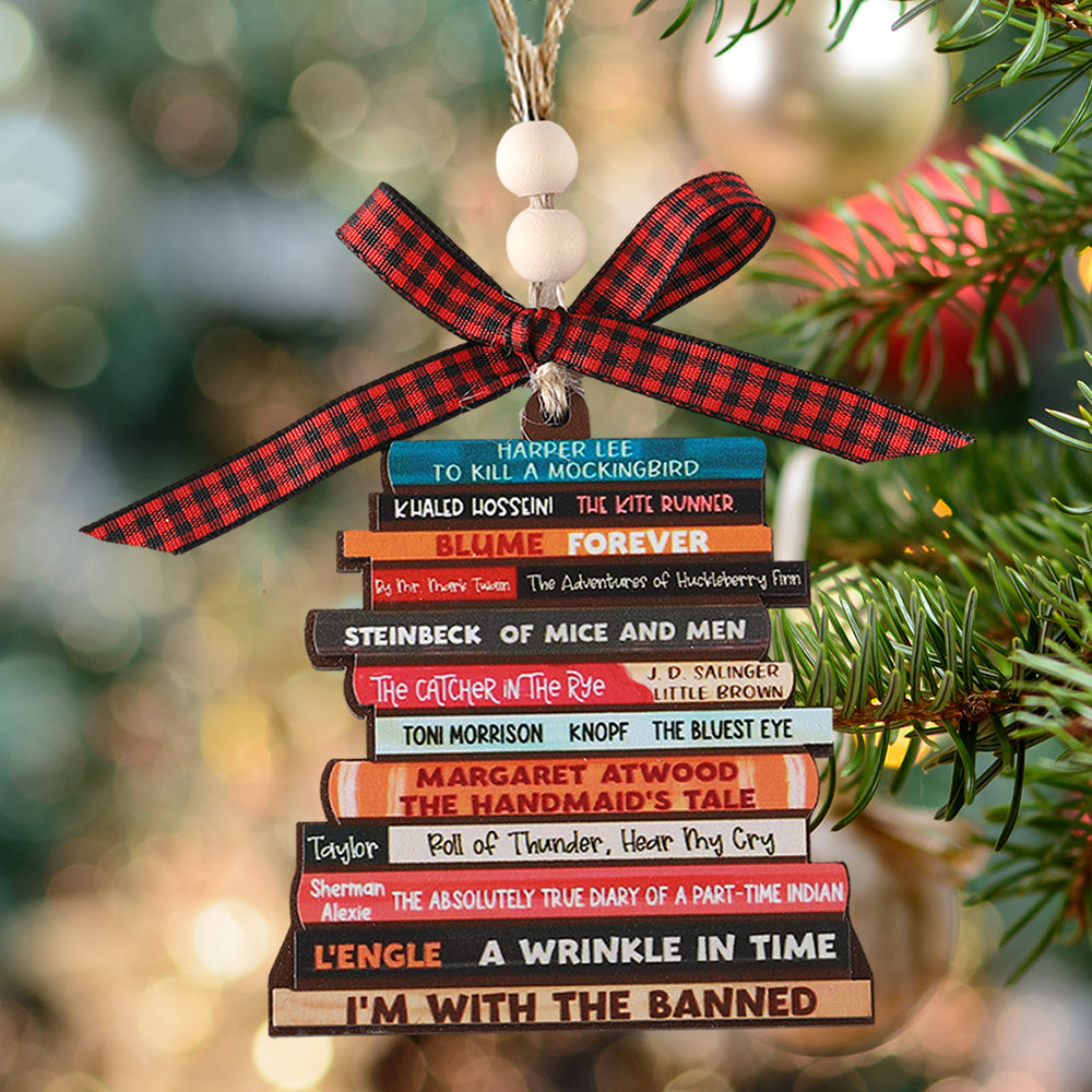 Tree Ornament - Wooden Book stack